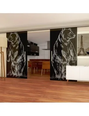 Glasschiebetür SLIM-LINE Skull 3 Gelasert Auf Grauglas