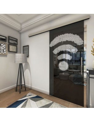 Glasschiebetür SLIM-LINE Kaffee - Wifi Gelasert Auf Grauglas
