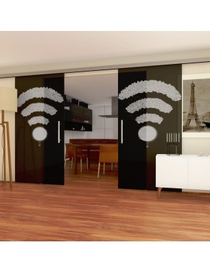 Glasschiebetür SLIM-LINE Kaffee - Wifi Gelasert Auf Grauglas