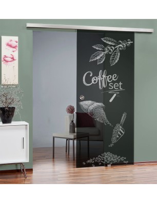 Glasschiebetür SLIM-LINE Coffee Set Gelasert Auf Grauglas