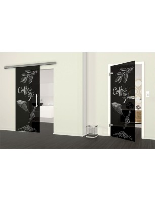 Glasschiebetür SLIM-LINE Coffee Set Gelasert Auf Grauglas
