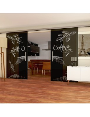 Glasschiebetür SLIM-LINE Coffee Set Gelasert Auf Grauglas