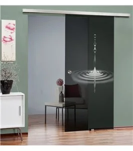 Glasschiebetür SLIM-LINE Wasser 4 Gelasert Auf Grauglas