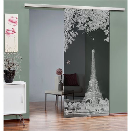Glasschiebetür SLIM-LINE Eifelturm 2 Gelasert Auf Grauglas