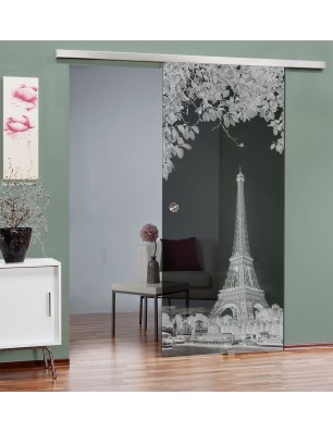 Glasschiebetür SLIM-LINE Eifelturm 2 Gelasert Auf Grauglas