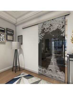 Glasschiebetür SLIM-LINE Eifelturm 2 Gelasert Auf Grauglas