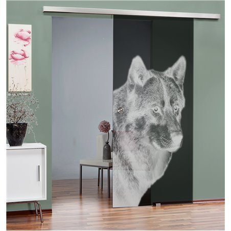 Glasschiebetür SLIM-LINE Wolf 5 Gelasert Auf Grauglas