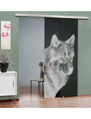 Glasschiebetür SLIM-LINE Wolf 5 Gelasert Auf Grauglas
