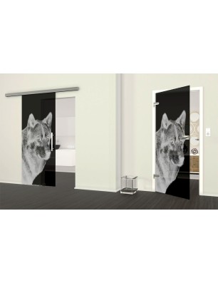 Glasschiebetür SLIM-LINE Wolf 5 Gelasert Auf Grauglas