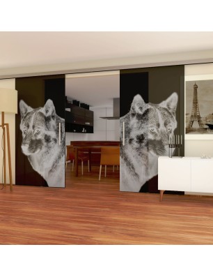 Glasschiebetür SLIM-LINE Wolf 5 Gelasert Auf Grauglas