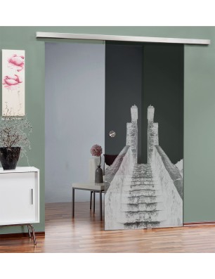 Glasschiebetür SLIM-LINE Treppe Gelasert Auf Grauglas