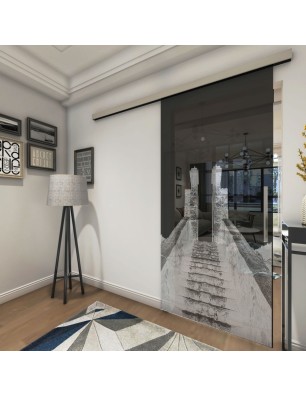 Glasschiebetür SLIM-LINE Treppe Gelasert Auf Grauglas