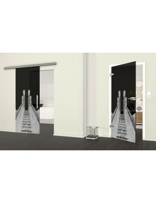 Glasschiebetür SLIM-LINE Treppe Gelasert Auf Grauglas