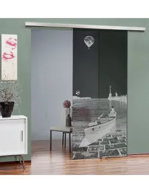 Glasschiebetür SLIM-LINE Boot 4 Gelasert Auf Grauglas