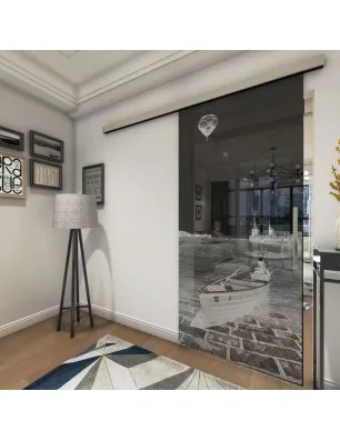 Glasschiebetür SLIM-LINE Boot 4 Gelasert Auf Grauglas