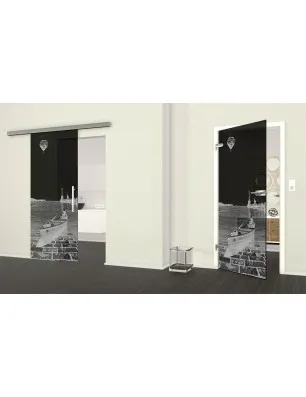 Glasschiebetür SLIM-LINE Boot 4 Gelasert Auf Grauglas