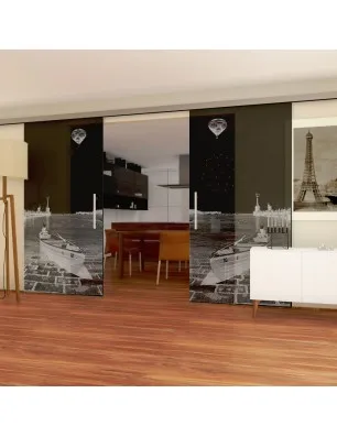 Glasschiebetür SLIM-LINE Boot 4 Gelasert Auf Grauglas