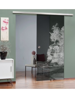 Glasschiebetür SLIM-LINE Klippe II Gelasert Auf Grauglas