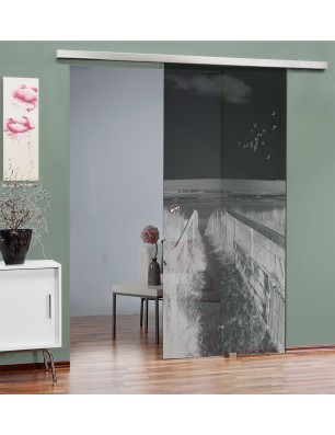 Glasschiebetür SLIM-LINE Steg III Gelasert Auf Grauglas