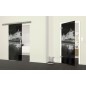 Glasschiebetür SLIM-LINE Pagode Gelasert Auf Grauglas Glasschiebetür SLIM-LINE Pagode Gelasert Auf Grauglas
