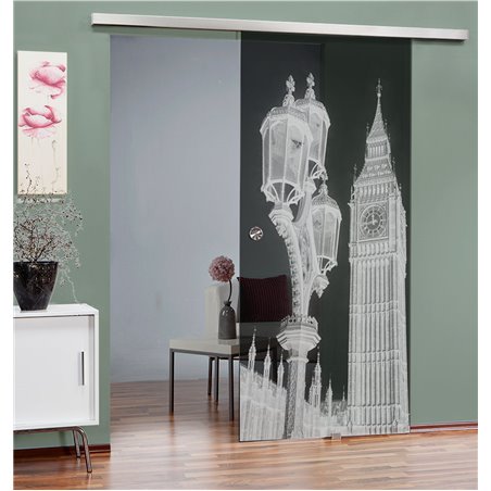 Glasschiebetür SLIM-LINE Big Ben Gelasert Auf Grauglas