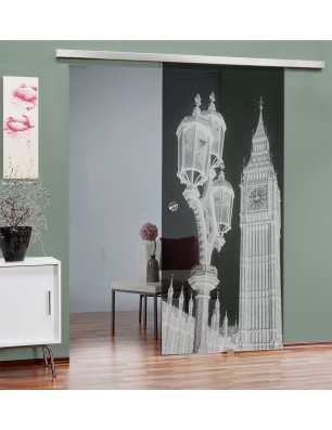 Glasschiebetür SLIM-LINE Big Ben Gelasert Auf Grauglas