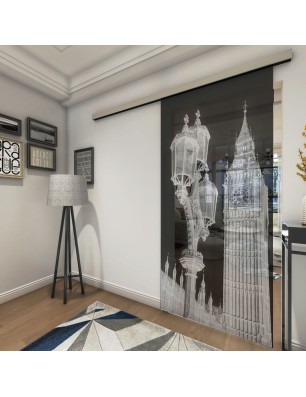 Glasschiebetür SLIM-LINE Big Ben Gelasert Auf Grauglas