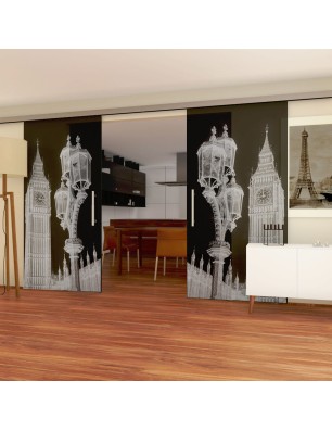 Glasschiebetür SLIM-LINE Big Ben Gelasert Auf Grauglas