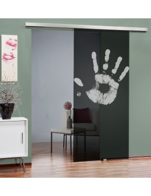 Glasschiebetür SLIM-LINE Hand Gelasert Auf Grauglas