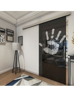 Glasschiebetür SLIM-LINE Hand Gelasert Auf Grauglas