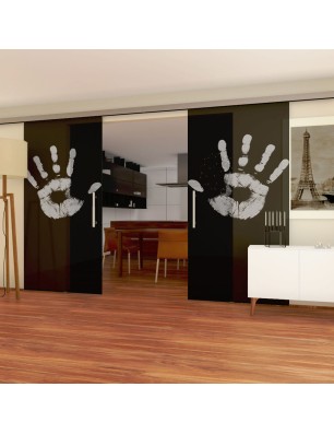 Glasschiebetür SLIM-LINE Hand Gelasert Auf Grauglas
