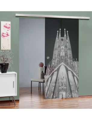Glasschiebetür SLIM-LINE Barcelona Gelasert Auf Grauglas
