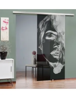 Glasschiebetür SLIM-LINE Silhuette II Gelasert Auf Grauglas