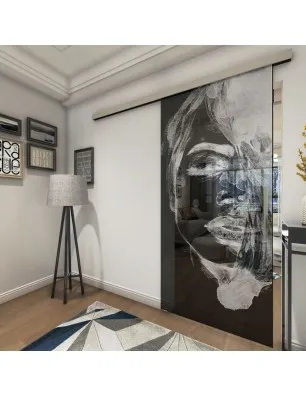 Glasschiebetür SLIM-LINE Silhuette II Gelasert Auf Grauglas