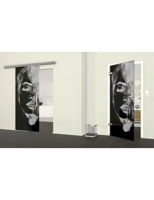 Glasschiebetür SLIM-LINE Silhuette II Gelasert Auf Grauglas