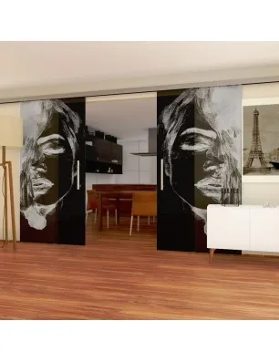 Glasschiebetür SLIM-LINE Silhuette II Gelasert Auf Grauglas