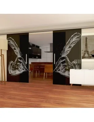 Glasschiebetür SLIM-LINE Sign Gelasert Auf Grauglas