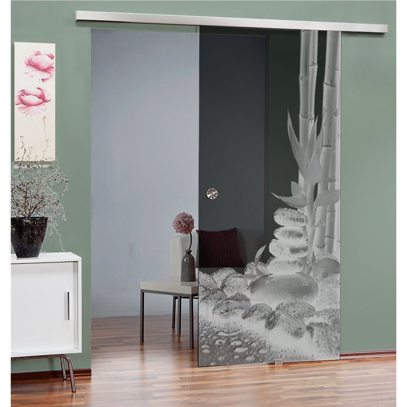 Glasschiebetür SLIM-LINE Wellness 4 Gelasert Auf Grauglas Glasschiebetür SLIM-LINE Wellness 4 Gelasert Auf Grauglas