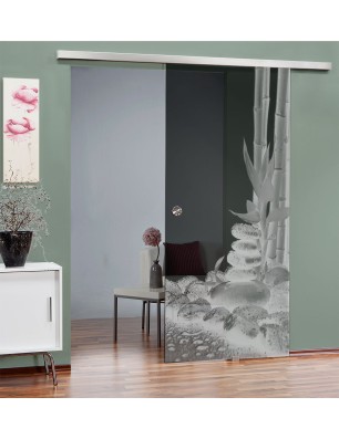 Glasschiebetür SLIM-LINE Wellness 4 Gelasert Auf Grauglas