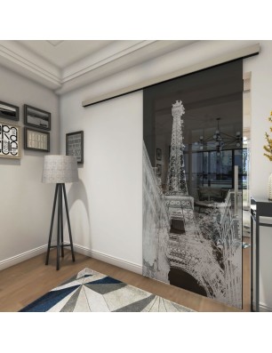 Glasschiebetür SLIM-LINE Eifelturm 4 Gelasert Auf Grauglas