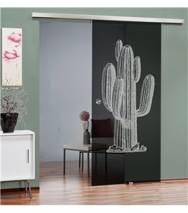 Glasschiebetür SLIM-LINE Kaktus Gelasert Auf Grauglas