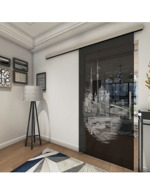 Glasschiebetür SLIM-LINE Istanbul Gelasert Auf Grauglas