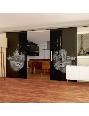 Glasschiebetür SLIM-LINE Istanbul Gelasert Auf Grauglas