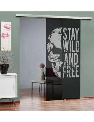 Glasschiebetür SLIM-LINE Wild and Free Gelasert Auf Grauglas