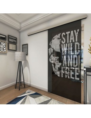 Glasschiebetür SLIM-LINE Wild and Free Gelasert Auf Grauglas