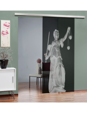 Glasschiebetür SLIM-LINE Justitia Gelasert Auf Grauglas