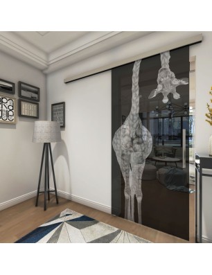 Glasschiebetür SLIM-LINE Giraffenhals Gelasert Auf Grauglas