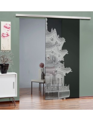 Glasschiebetür SLIM-LINE Pagode II Gelasert Auf Grauglas