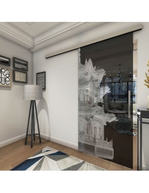 Glasschiebetür SLIM-LINE Pagode II Gelasert Auf Grauglas