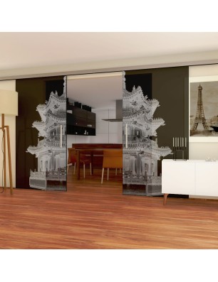 Glasschiebetür SLIM-LINE Pagode II Gelasert Auf Grauglas
